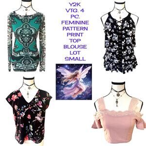 Y2K VTG. FEMININE PATTERN ALL OVER PRINT TOP BLOUSE BUNDLE SMALL NWT